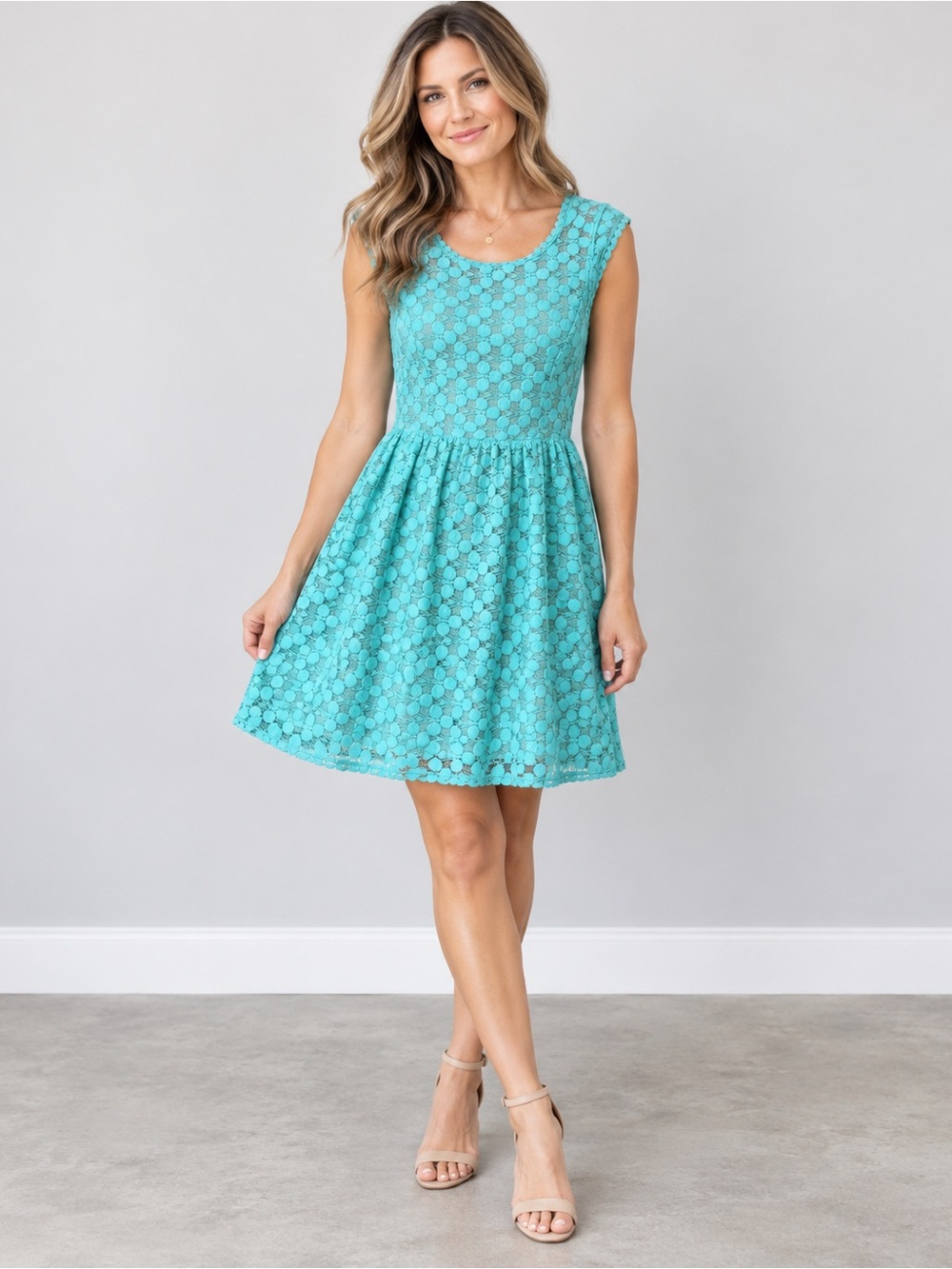Kensie Aqua Lace Fit & Flare Dress
